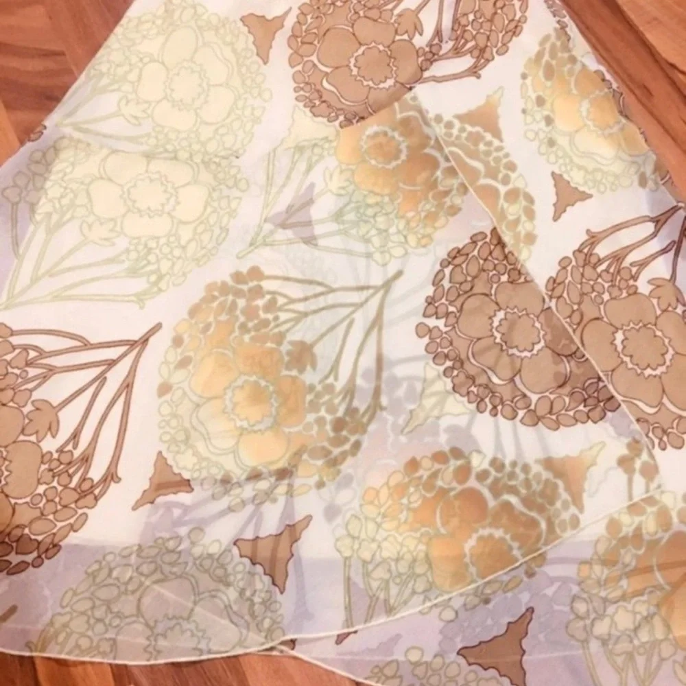 New Vintage Pineapple Yellow Floral Flare Layered Skirt Summer Pastel Midi